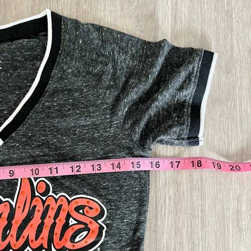 Genuine Merchandise Marlins MLB Baseball  2016 Gray Marled V Neck Bling Shirt Top