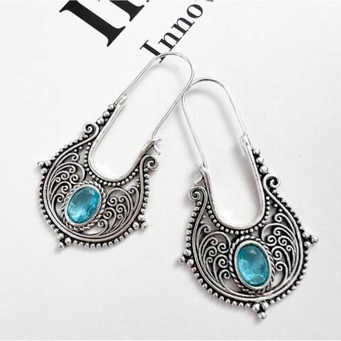 Vintage Blue Bohemian Dangle hoop earrings  Womens Jewelry vintage style