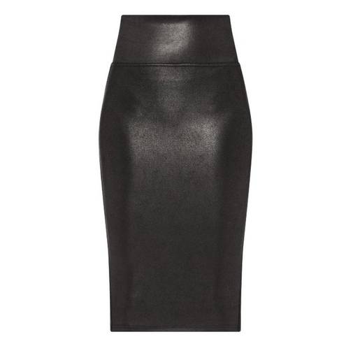Spanx Faux Leather Pencil Skirt Very Black High-Waist Shiny Stretchy Edgy Midi