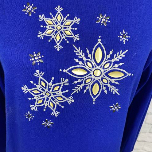 Karen Scott petites snowflake top w/rhinestones longsleeve blue PXL