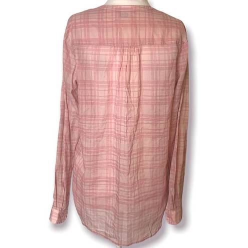 Vince  Peony Pink Plaid Half Placket Cotton Shirt sz M