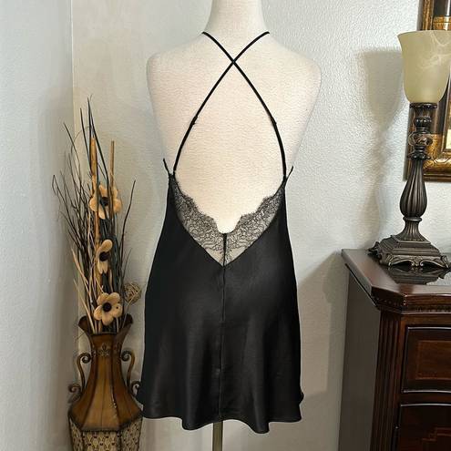 Victoria's Secret Victoria’s Secret Black Satin And Lace Deep V Back Slip Size Small