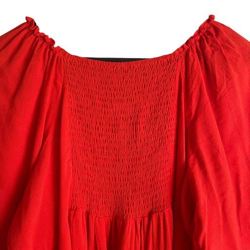 Umgee  Women Tunic Top V Neck Flare Short Sleeve Smock Back High Waist L Orange