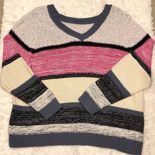 Caslon  Crewneck Marl Stripe Colorblock Textured Sweater 3X