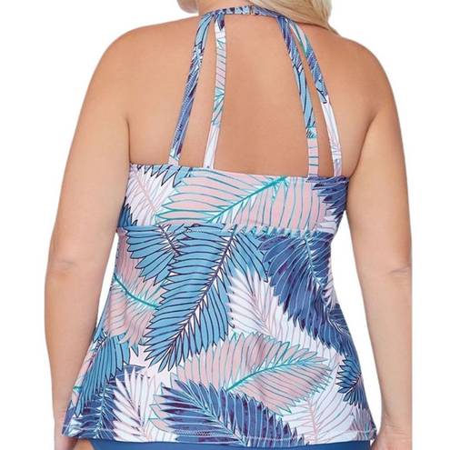 Raisin's  CURVE Women's Blue Palm Print Stretch Keyhole Halter Adjustable Strappy