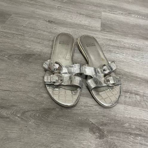 Stuart Weitzman  Silver Metalic Double Buckle Strap Slide Sandals 5.5