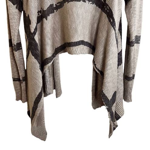 FATE. Cream and Gray Boho Long Cardigan Wrap Art Deco Wool Blend Size Med