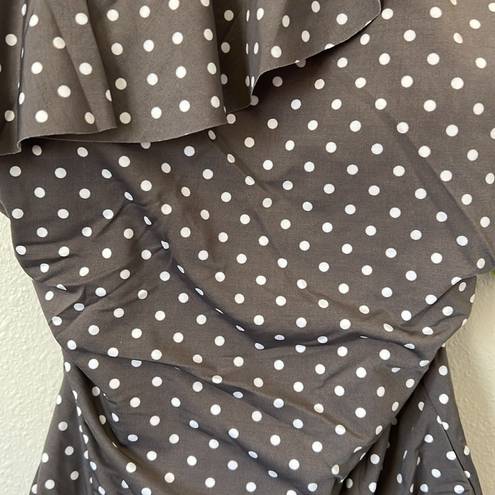 Garnet Hill NWT  Asymmetric One Shoulder Ruffle Polka Dot Grey Swimsuit Ruching 8