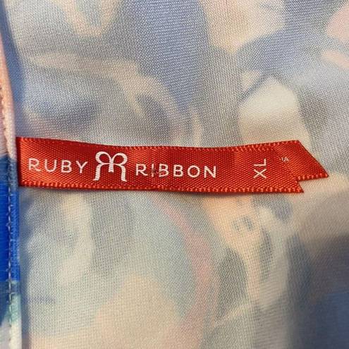 Ruby  Ribbon Smudged Floral Blue Orange Tank Top Tunic Size XL NWOT