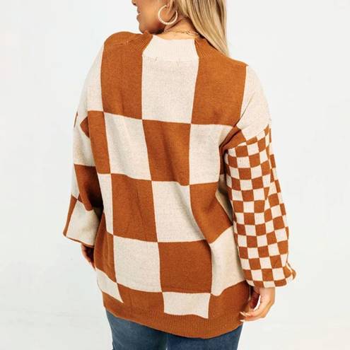 Andthewhy  Brown Checkered Oversized Sweater Sz S NWT