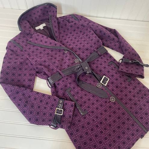 Krass&co NY &  Trench Coat Jacket Belted Classic Purple Geo Print Size Medium