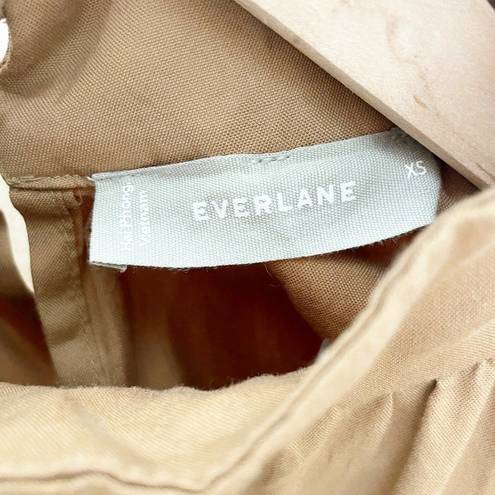 Everlane  The Tiered Midi Dress Cotton Mock Neck Short Sleeve Tan XS