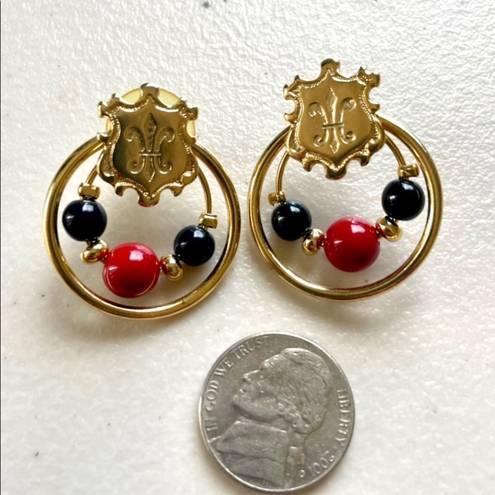 Black Bead Gold tone red and  post earrings