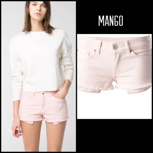 Mango  MNG Pink Denim Cutoff Shorts