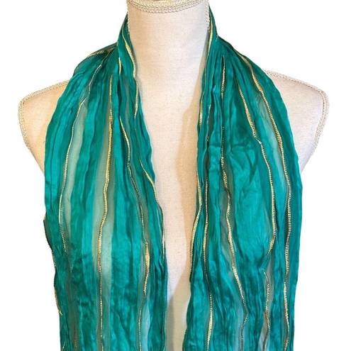 Oscar de la Renta Vintage  Silk Turquoise Scarf With Gold Metallic Thread