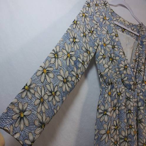 Daisy Into Blue Floral  Print Long Sleeve Dress Size 8