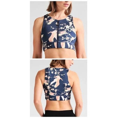 MINKPINK  Move Zip Front Black Red Floral Crop Top Sports Bra