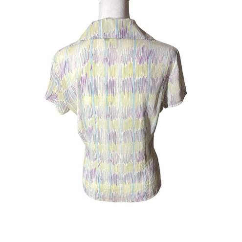 St. John  Abstract Print Pastel Color Silk Button Down Top Sz 10