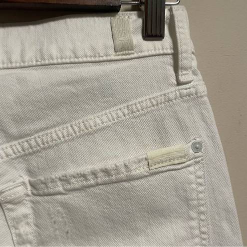 7 For All Mankind  High Waist Cropped White Straight Button Fly Jean Size 28