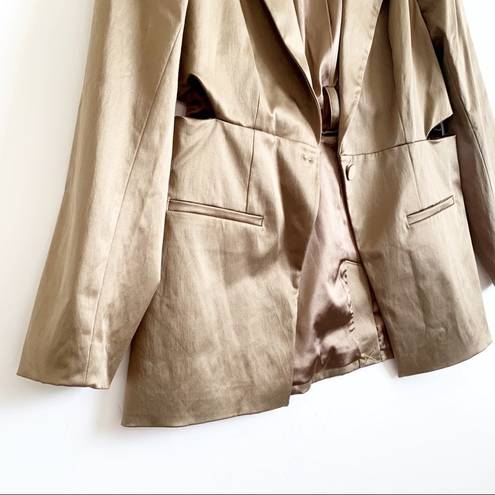 Good American  Fit and Flatter Sateen Blazer Tan Size 4 Cutout Pointed Lapel