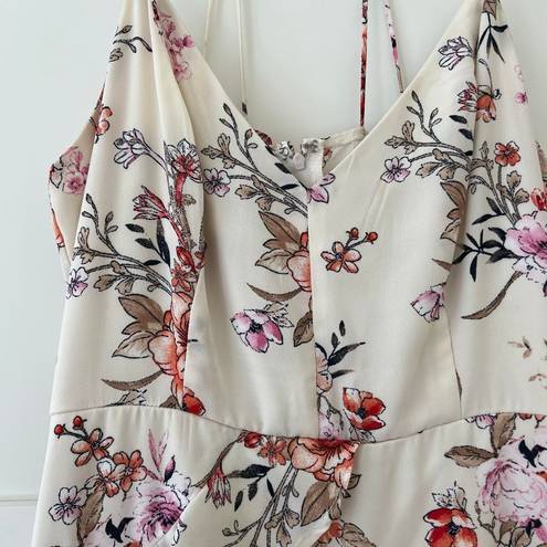 The Row  A Women's Floral Chiffon Side Ruffle V Neck Sleeveless Lined Maxi Dress Sz L