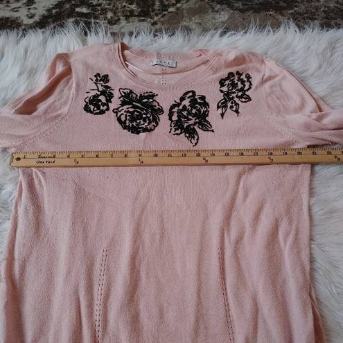 Elle  Size XL Extra Large Light Pink Sweater Beaded Preppy Chic Floral Rose Paste