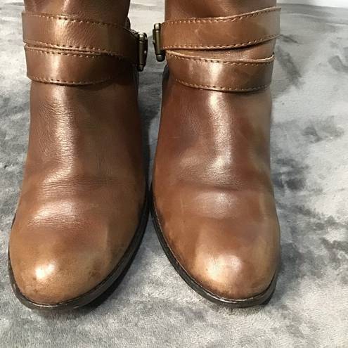 Fossil  Zena back zipper wide calf Brown Tall Leather Buckle Strap riding boots