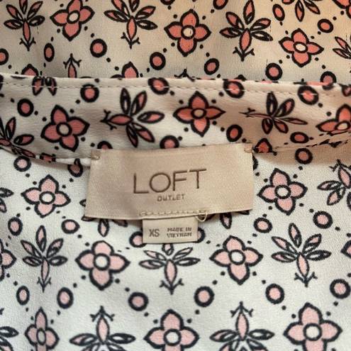 The Loft  Outlet White & Pink Floral Print Split Neck Mini Dress