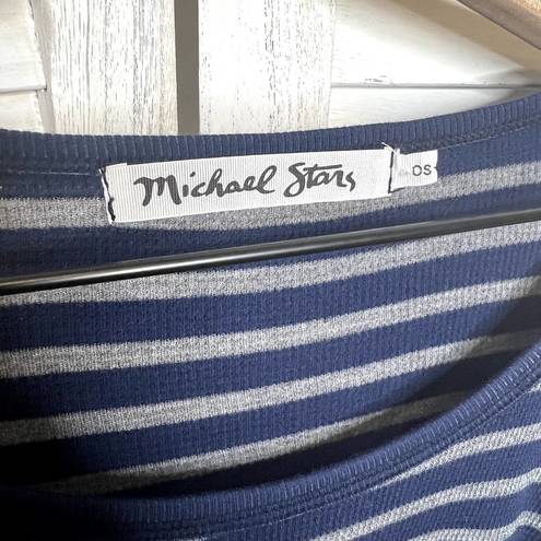 Michael Stars  Women's Striped Thermal Long Sleeve Top Navy Blue Gray One Size