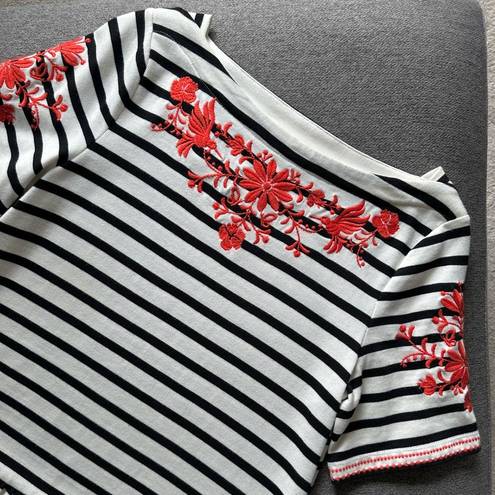 Kate Spade  // Broome Street Floral Embroidered Striped Peplum Top