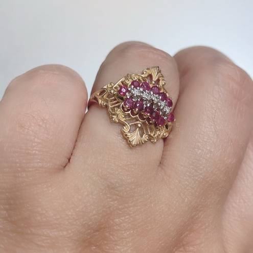 Ruby 10K 10KT Yellow Gold Diamond +  Ring Sz 8