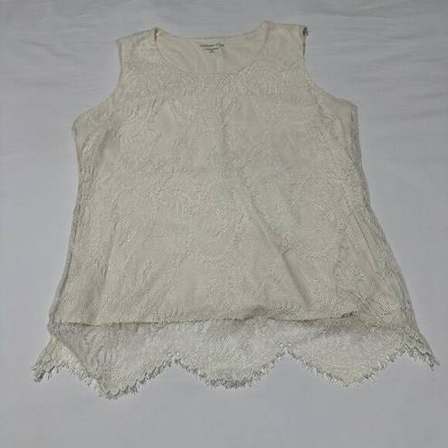 Coldwater Creek  Ivory Lace Overlay Tank Top Shirt Size Medium M (10-12)