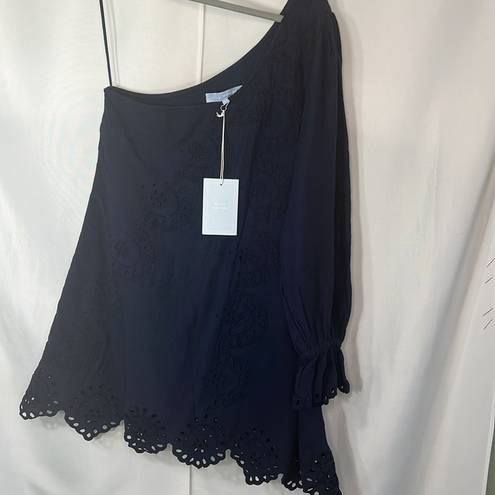 Hill House  Navy The  Mila Dress Eyelet One shoulder Dress Large