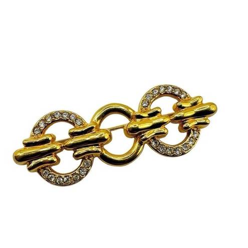 Swavorski Vintage Swarovski swan circle bar gold tone brooch