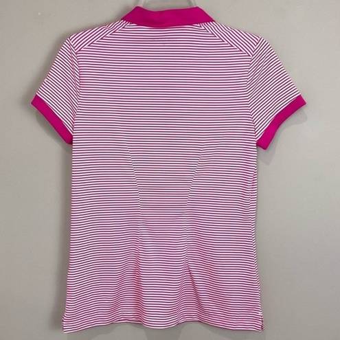 Nike  Dri-Fit Stripe Golf Polo Shirt Pink & White Short Sleeve Ladies Sz Med