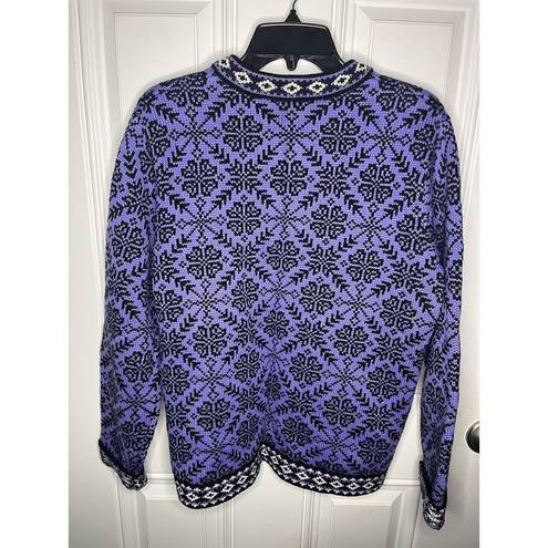 L.L.Bean Vintage  Rare Fisherman Cardigan Purple Black w/Buttons Nordic Fair Isle