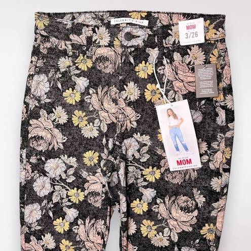 Celebrity Pink High Rise Mom Jeans Black Denim Floral Print Size 3