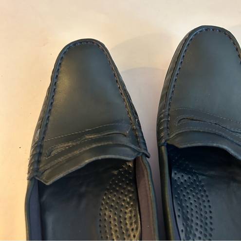 Auditions  ladies navy blue leather comfort style retro loafers size 11M