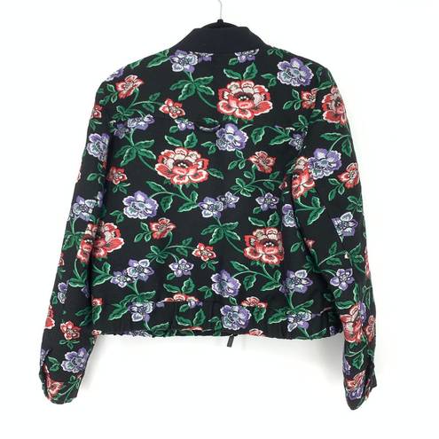 W By Worth  Womens Size Medium Black Floral Jacquard Bomber Jacket