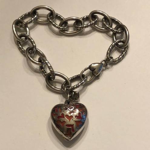 Brighton  Silver Tone Breast Cancer Awareness 3D Heart Quote Charm Bracelet