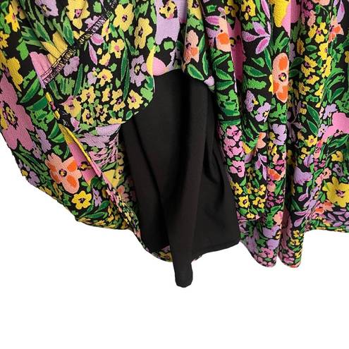 Donna Morgan Multi Color Mini Flowy Floral Dress Size 6 V-Neckline Puff Sleeves