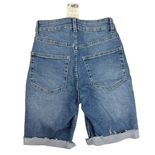 H&M  Divided NWT Blue Medium Wash High Waist Cuffed Frayed Denim Jean Shorts Sz 0