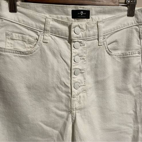 7 For All Mankind  High Waist Cropped White Straight Button Fly Jean Size 28