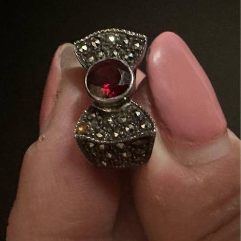 Ruby Vintage  And Marcasite Bow Tie Ring