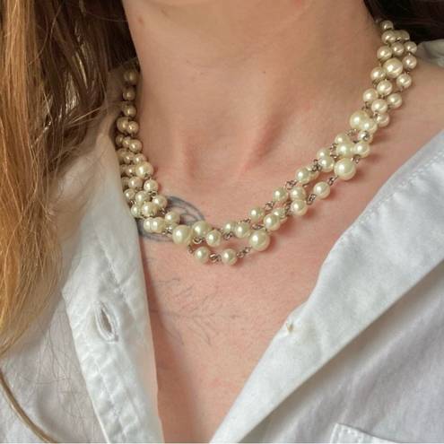 American Vintage Vintage “Esme” Three Strand Pearl Chain Silver Necklace 19” Classic Feminine