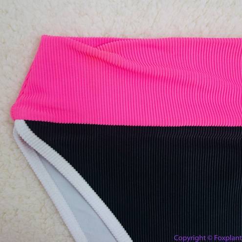 Beach Riot NEW  Emmy Bottom In Black Neon Pink Colorblock, XS