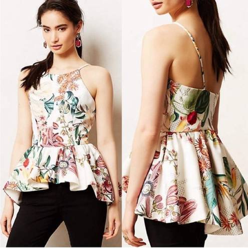 Anthropologie Cameo  Dahlia Floral Ruffle Hi Low Peplum Top