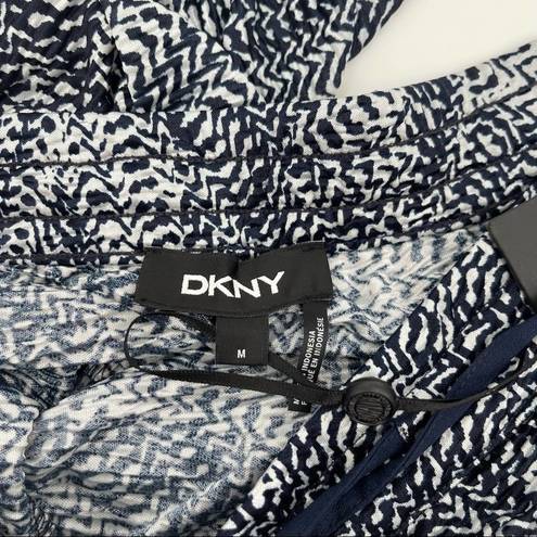 DKNY  Straight Leg Drapey Pants Printed Tie Pull On Navy Blue Ikat NWT SZ Medium