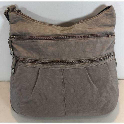 Travelon  Crossbody Bag Taupe Nylon Expandable Multi-Zip Organizer Purse