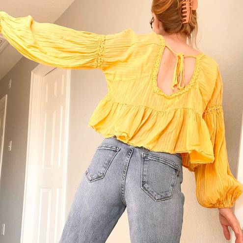 Bohme  Yellow Cropped Peplum Blouse